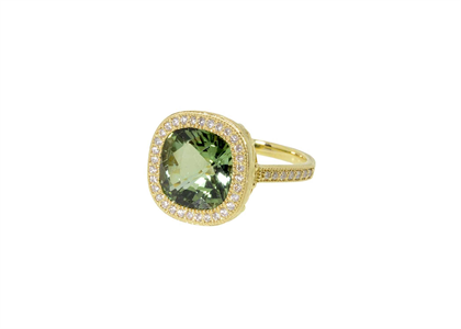 Gold Plated CZ Studded Ring with Green Gemstone